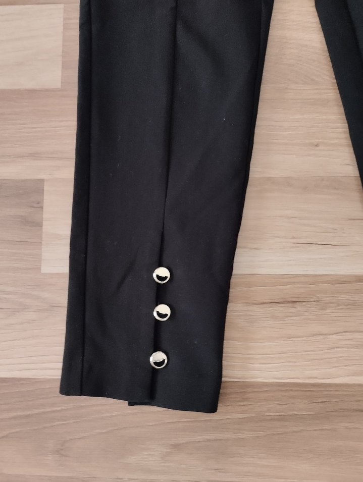 Adil Işık Düğmeli Siyah Kadın Denim Kumaş Pantolon - Görsel 3