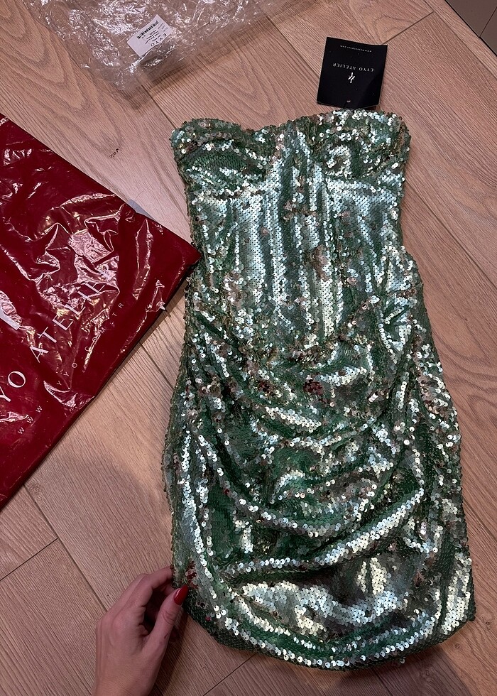 Eyyo su yeşili payet elbise - Görsel 4