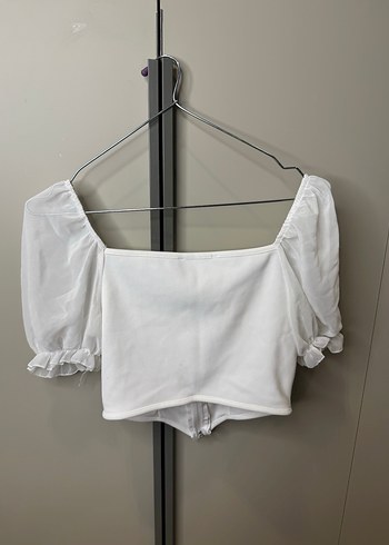 Beyaz V Yaka Mini Bluz - Görsel 3