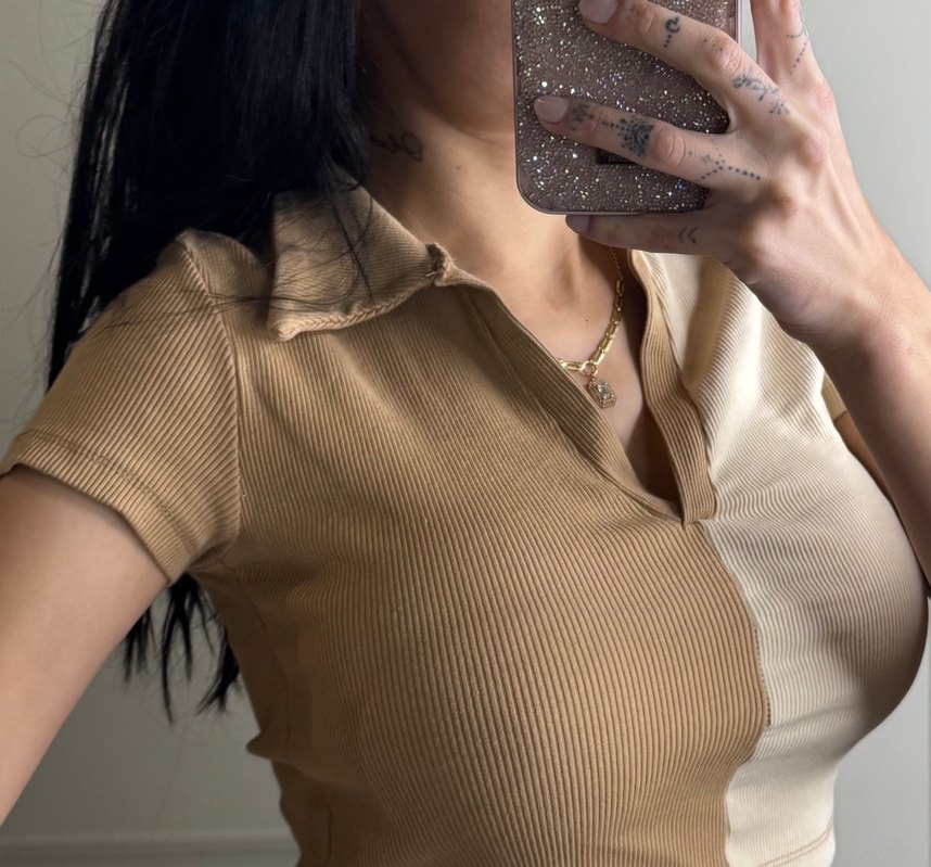 Polo yaka crop top sırt dekolteli - Görsel 4