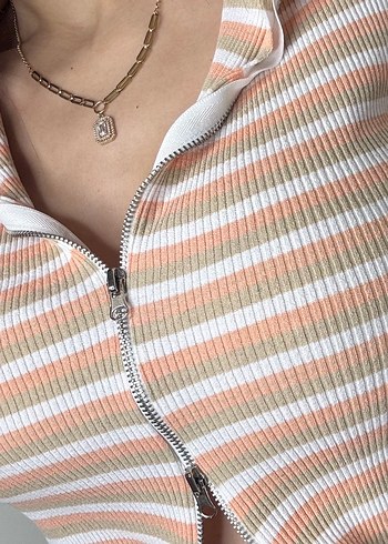 Polo yaka çizgili crop - Görsel 3