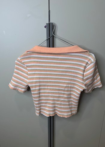 Polo yaka çizgili crop - Görsel 2