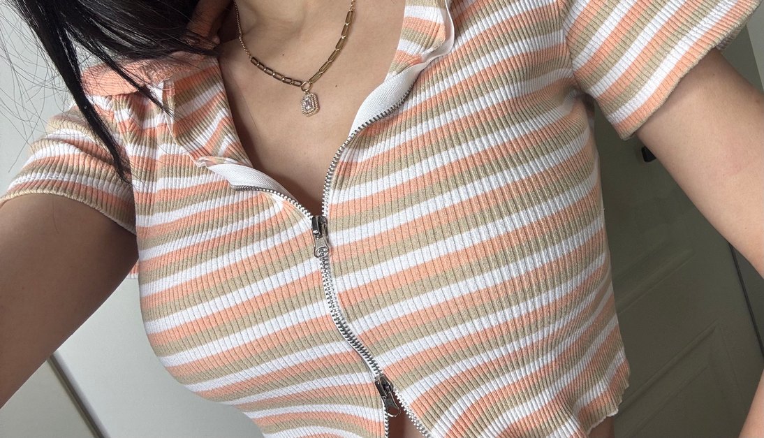 Polo yaka çizgili crop - Görsel 3