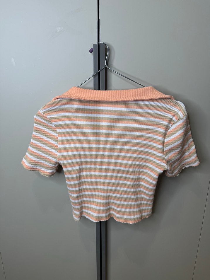 Polo yaka çizgili crop - Görsel 2