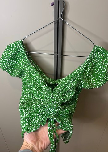 Yeşil Büzgülü Mini Straplez Bluz - Görsel 2