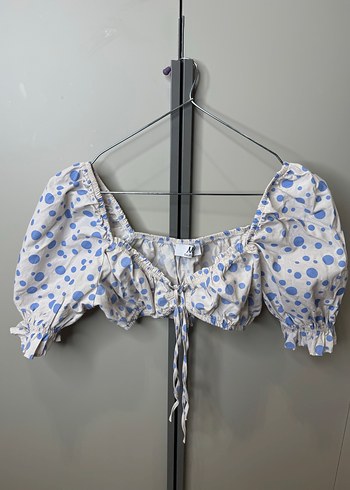 LCW Mavi Puantiyeli Crop Bluz - Görsel 4