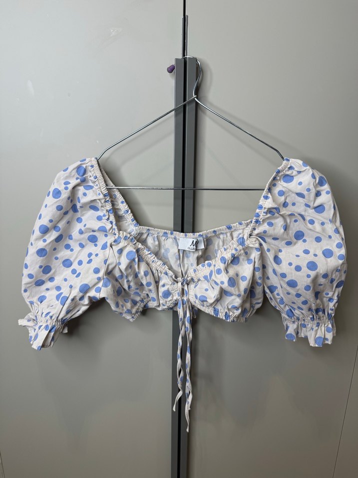 LCW Mavi Puantiyeli Crop Bluz - Görsel 4