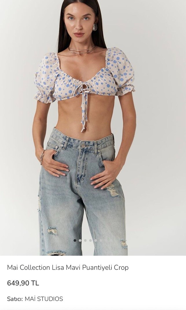 LCW Mavi Puantiyeli Crop Bluz - Görsel 3