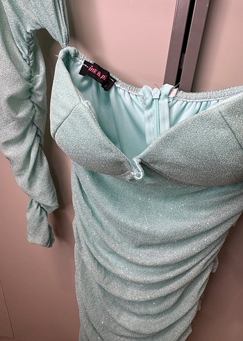 Su yesili simli buzgulu elbise - Görsel 3