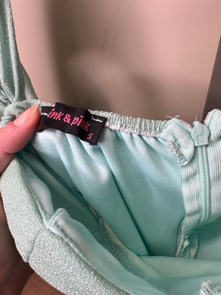 Su yesili simli buzgulu elbise - Görsel 4