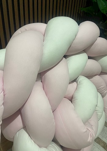 Pamuklu Pembe Beyaz Örgü Bebek Yatak Koruyucu - Görsel 2