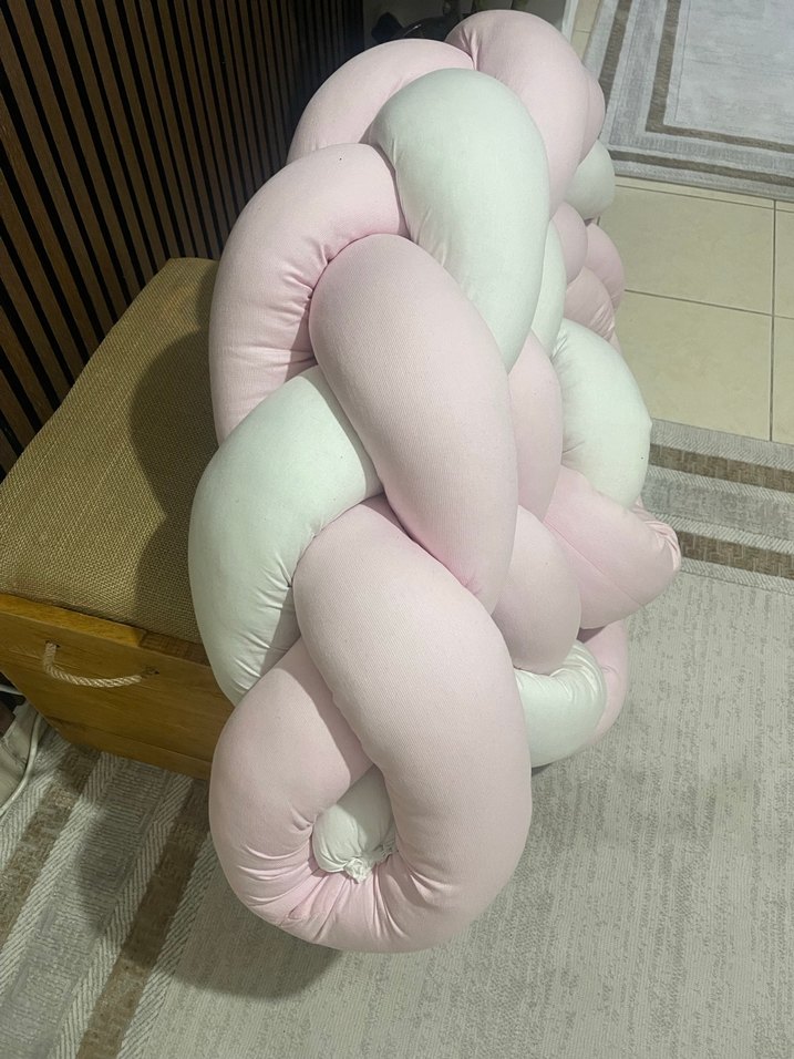 Pamuklu Pembe Beyaz Örgü Bebek Yatak Koruyucu - Görsel 3