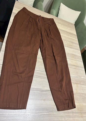 Diğer Kadın Kahverengi Keten Pilili Bol Pantolon