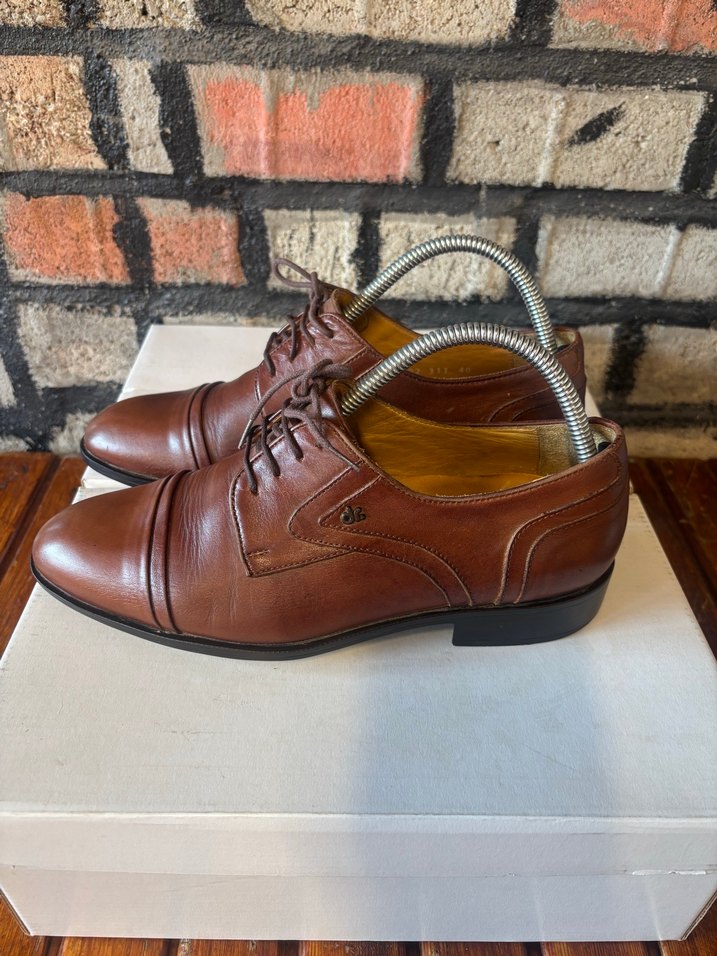 Kahverengi Vintage Deri Erkek Klasik Ayakkabı ortopedik ayakkabı - Görsel 2