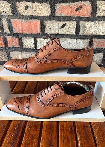 Erkek Vintage Kahverengi Deri Klasik Ayakkabı - Görsel 2