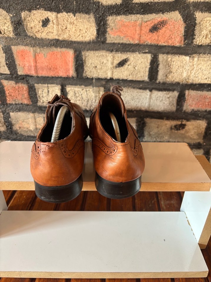 Erkek Vintage Kahverengi Deri Klasik Ayakkabı - Görsel 5
