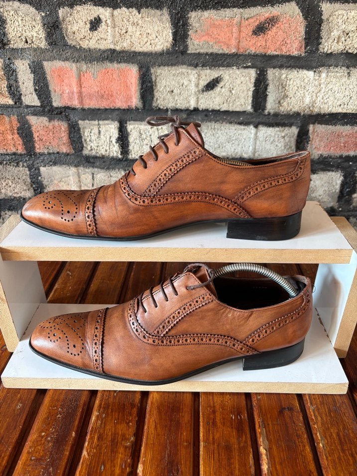 Erkek Vintage Kahverengi Deri Klasik Ayakkabı - Görsel 2