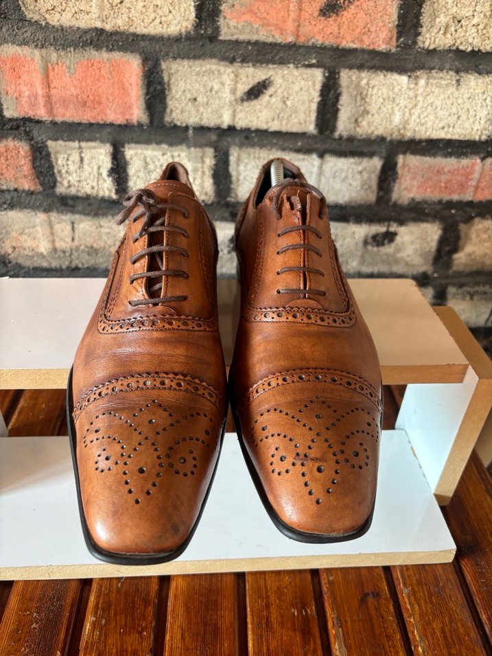 Erkek Vintage Kahverengi Deri Klasik Ayakkabı - Görsel 4