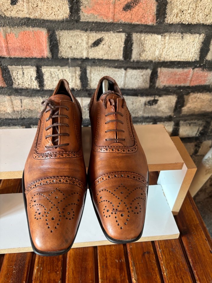 Erkek Vintage Kahverengi Deri Klasik Ayakkabı - Görsel 3