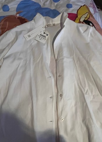 Düğmeli Beyaz Midi Pamuklu Kadın Gömlek - Görsel 2