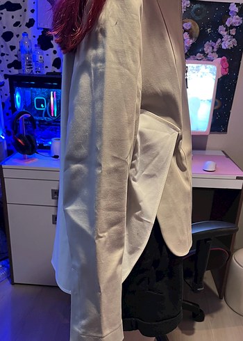 Beyaz Deri Fermuarlı Kadın Ceket - Görsel 2