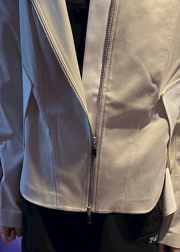Beyaz Deri Fermuarlı Kadın Ceket - Görsel 5