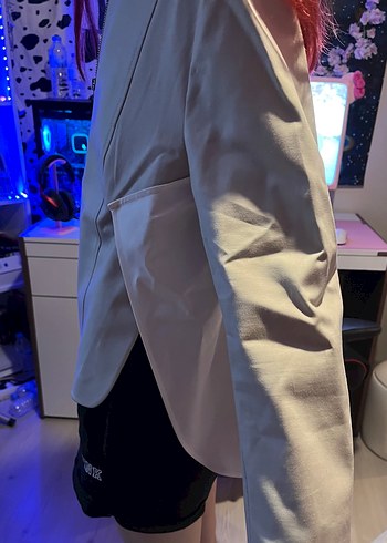 Beyaz Deri Fermuarlı Kadın Ceket - Görsel 3