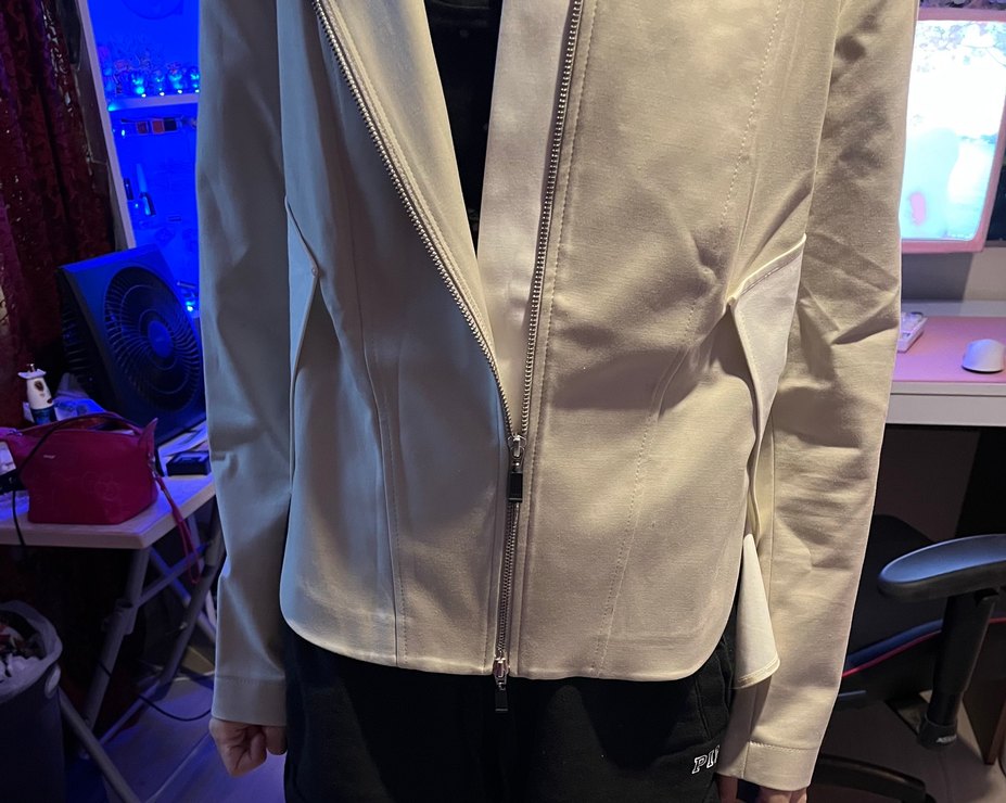 Beyaz Deri Fermuarlı Kadın Ceket - Görsel 5