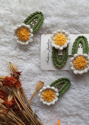 Örgü Çiçekli Çocuk Toka Seti - Görsel 4