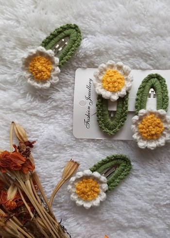 Örgü Çiçekli Çocuk Toka Seti - Görsel 5