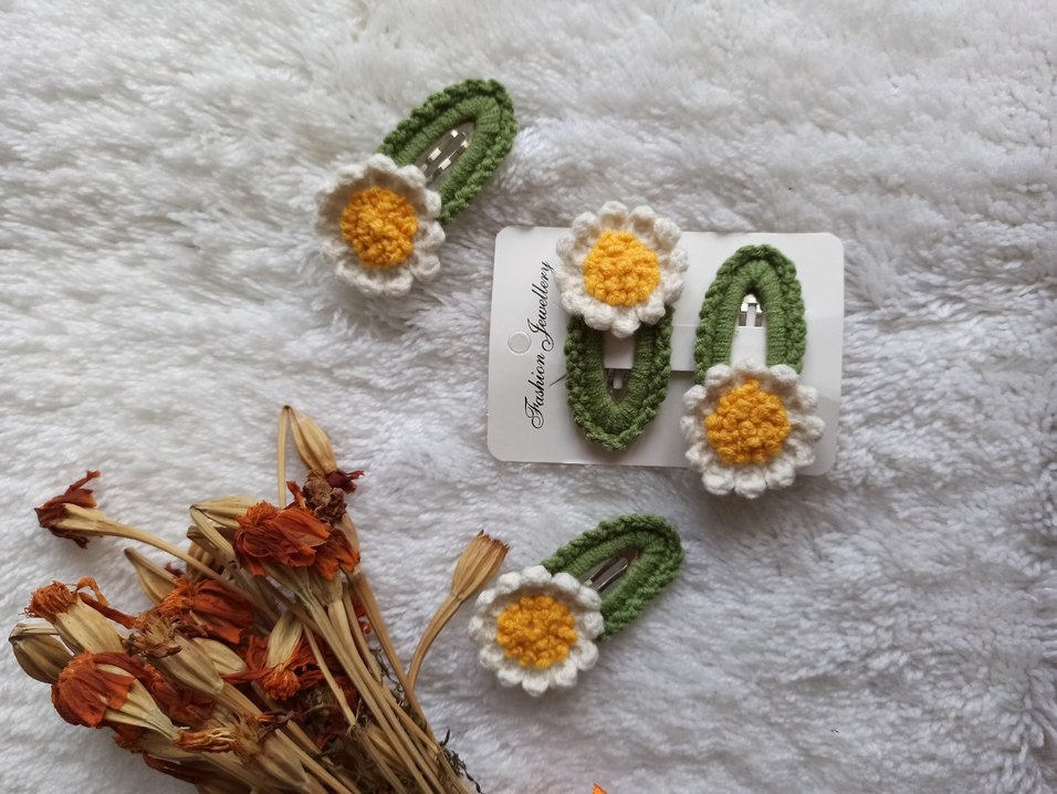 Örgü Çiçekli Çocuk Toka Seti - Görsel 5