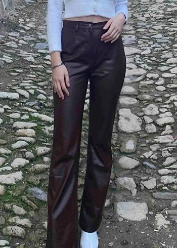 s Beden Kahverengi Deri Pantolon