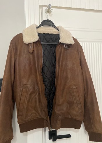 Zara Kürk Detaylı Kahverengi Deri Biker Ceket
