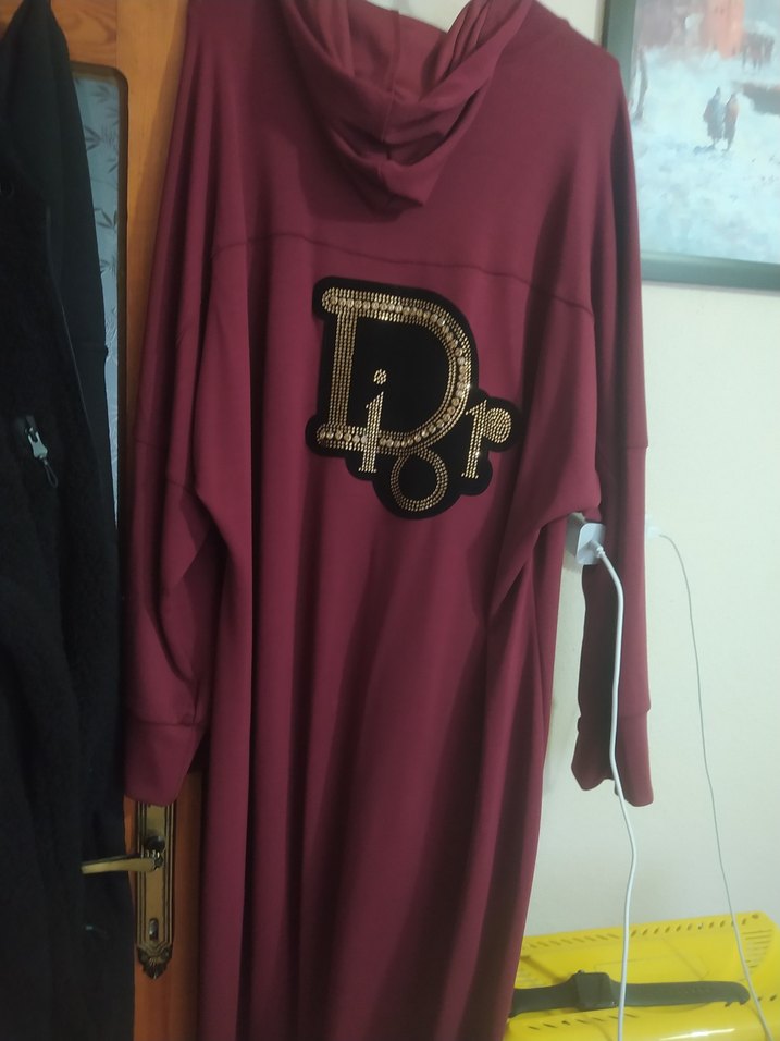 Bordo Uzun Kollu Kadın Salaş Elbise - Görsel 2