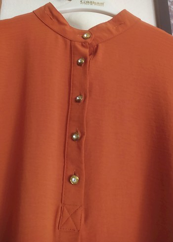 Uzun Kollu Düğmeli Kahverengi Tunik - Görsel 2