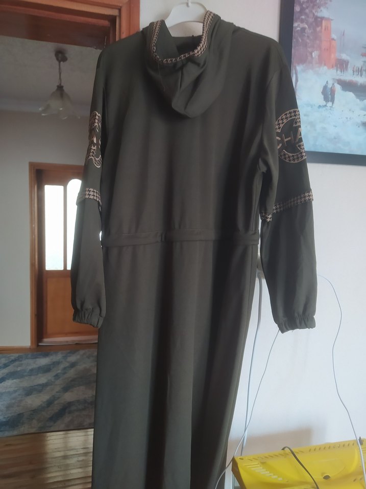 Kadın Gri Nakışlı Uzun Fermuarlı Kaban - Görsel 3