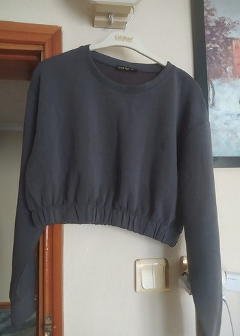 Gri Düğmeli Kadın Sweatshirt - Görsel 2