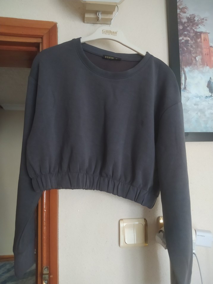 Gri Düğmeli Kadın Sweatshirt - Görsel 2