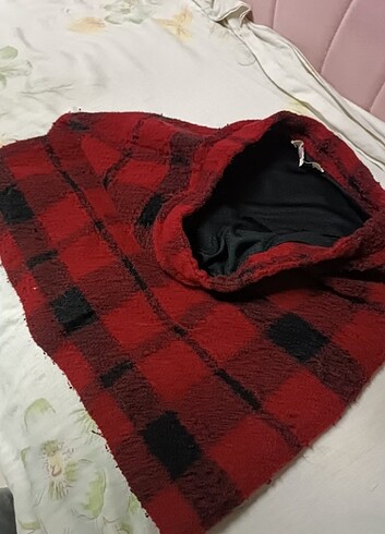 Kalın mini etek kırmızı siyah kareli large