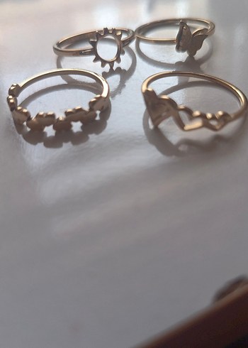 Altın Renkli Boncuklu Çelik Bohem Yüzük Seti - Görsel 2