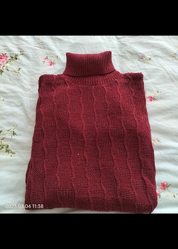 diğer Beden bordo Renk Bordo Balıkçı Yaka Uzun Triko Kazak