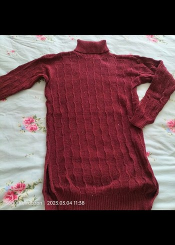 Bordo Balıkçı Yaka Uzun Triko Kazak