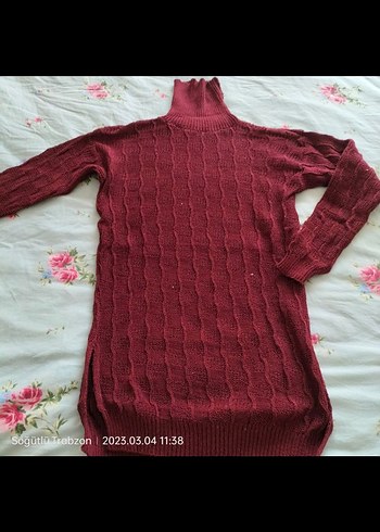 Diğer Bordo Balıkçı Yaka Uzun Triko Kazak