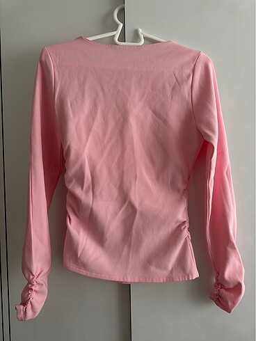 xs Beden Asimetrik Yaka Büzgülü Pembe Bluz