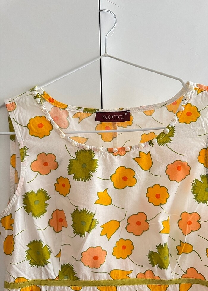 Çiçek Desenli İnci Yaka Detaylı Elbise - Görsel 2