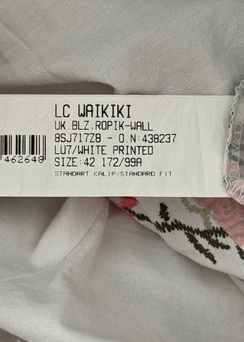 42 Beden Çiçek Desenli Fakir Kol Detaylı Pamuk Bluz