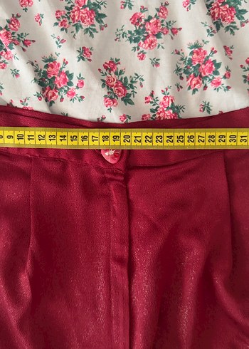 38 Beden bordo Renk Yüksek Bel Işıltılı Kumaşlı İnce Pantolon