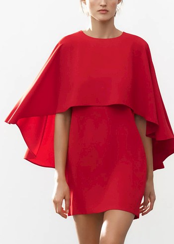 Zara Kısa Kırmızı Pelerin Elbise - Görsel 4