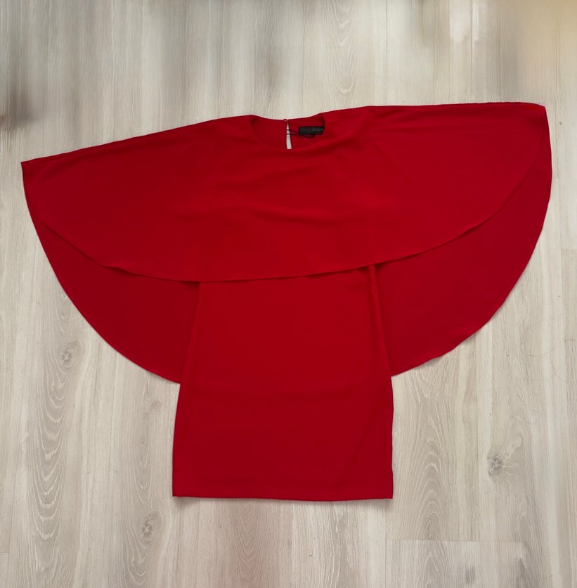 Zara Kısa Kırmızı Pelerin Elbise - Görsel 5