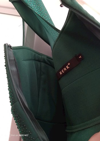 Koyu Yeşil V Yaka Uzun Abiye Elbise - Görsel 7